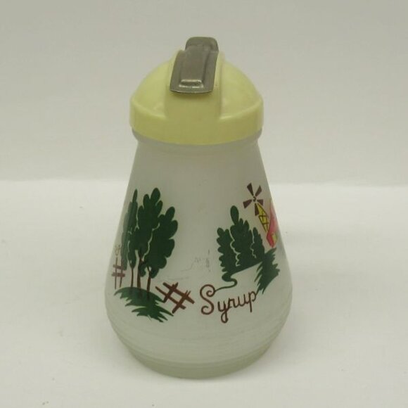 Hazel Atlas Frosted 5 1/4 Inch SYRUP PITCHER with Original Screw On Slide Lid - Picture 2 of 5